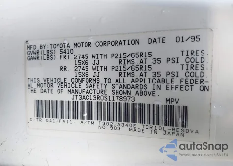 1995 Toyota Previa Dx from USA, damaged, VIN JT3AC13R0S1178973